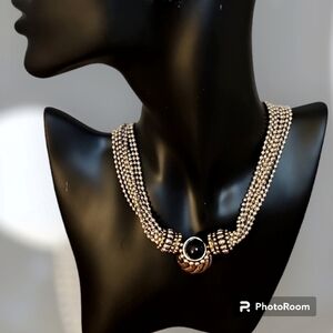 SJC Sundance 1990s Ball Chain Two-tone Pendant Torsade Choker Colonial Necklace